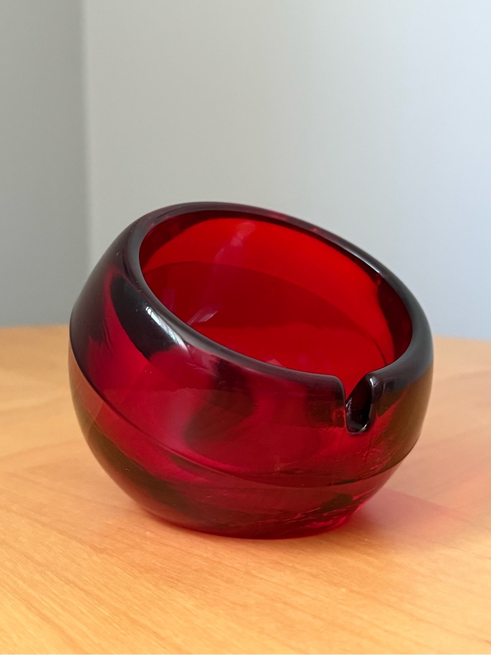 Ruby Red Viking Glass Orb Ashtray Vintage 4" MCM Space Age Sputnik Decor